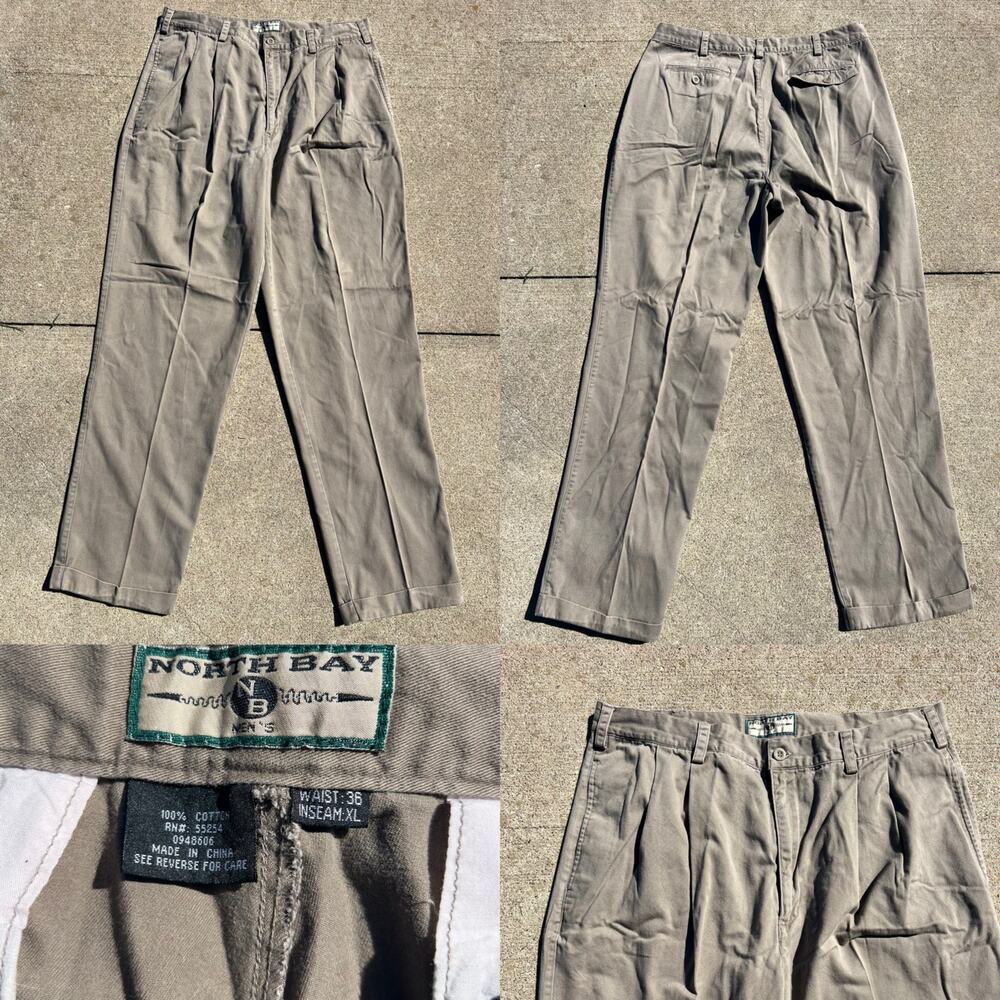 Vtg North Bay Pleated Khaki Chinos Bundle 36x33 Cotton Utility Preppy Workwear - Picture 2 of 3